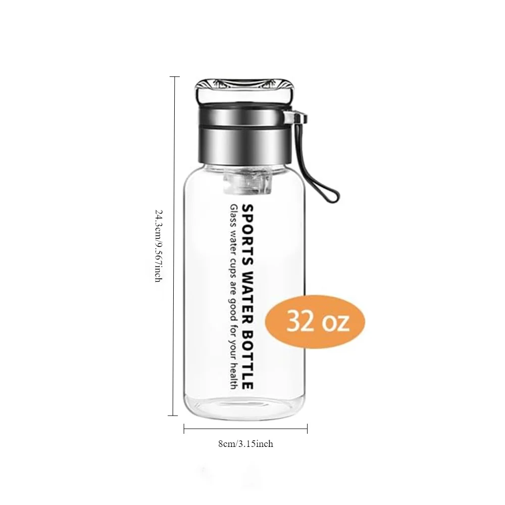 Portable 1000ml Glass Water Bottle with Stainless Steel Tea Infuser – Transparent Milk & Juice Cup