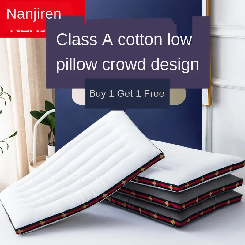 

Soft Cotton Pillow Low Insert for Household Adult and Children, Single Double Neck Short Thin Pillow One-Pair Package