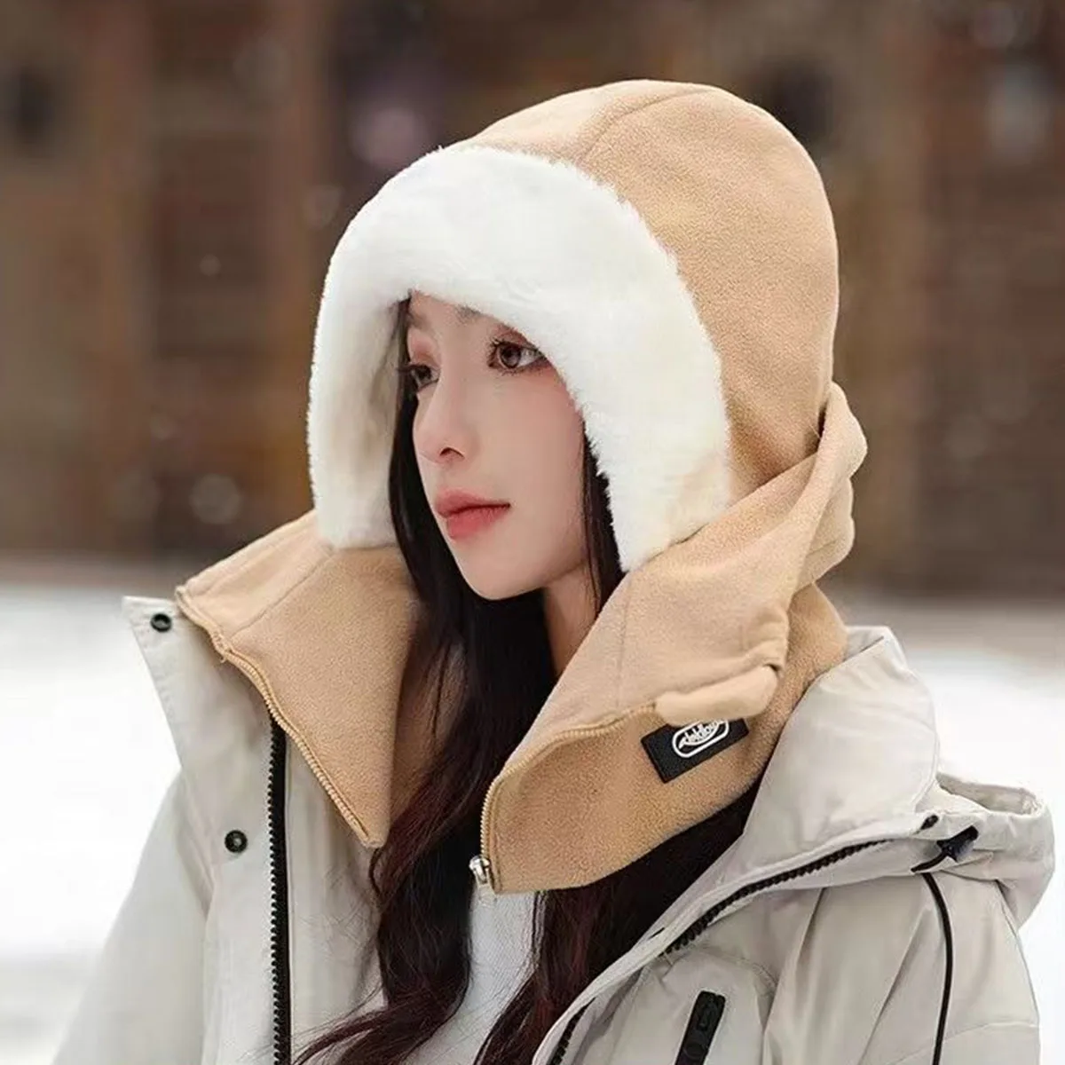 Soft Solid Color Cycling Windproof Cap Hood Thermal Winter Balaclava Drawstring Keep Warm Ski Mask Hat Women