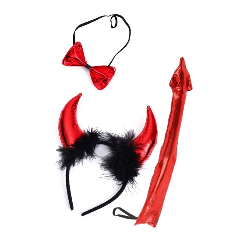 

Woman Cartoon Devil Horn Shape Headband with Tail&Bowtie Set Hair Hoop Carnivals Performances Live Broadcast Drop Shipping