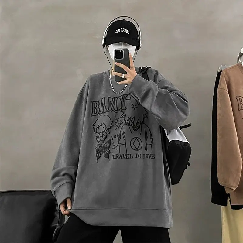 

American hip-hop cartoon character sweatshirt men autumn and winter high street handsome versatile loose couple college jacket