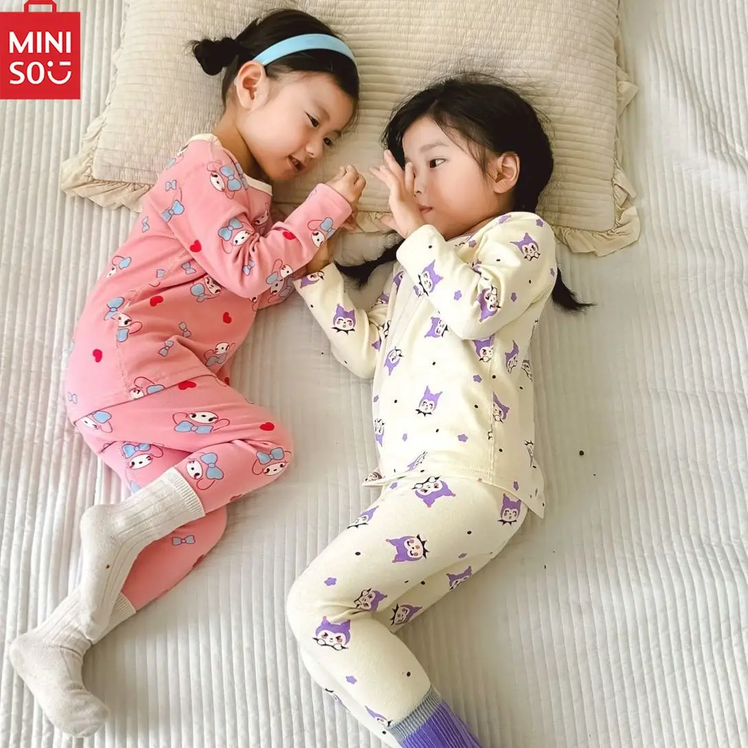 

Kawaii Miniso My Melody Kuromi Fall Children's Pajamas Cartoon Animation Girls Long-sleeved Pajamas Boys Boneless Homewear Suit