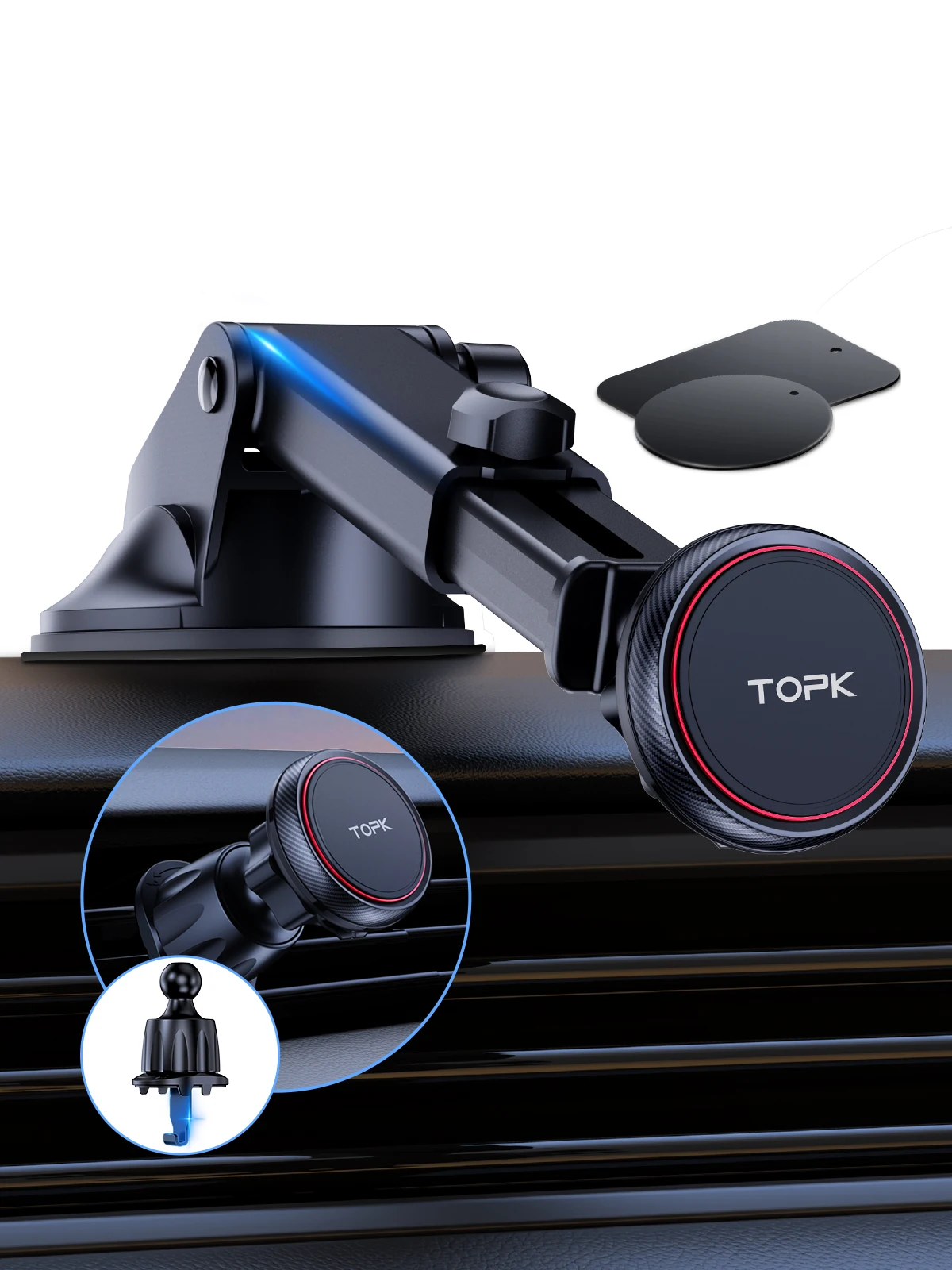 2-IN-1 Magnetic Car Phone Mount,N52 Strong Magnet Dashboard & Air Vent Car Phone