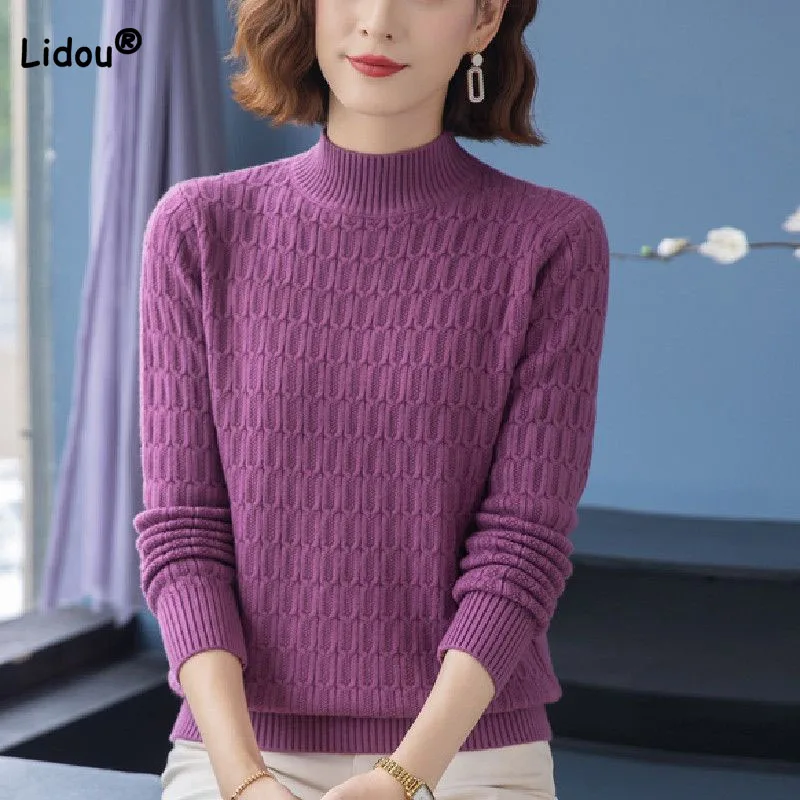 

Autumn Winter Women's Solid Color All-match Half High Collar Sweaters 2023 New Commute Simplicity Long Sleeve Knit Pullovers