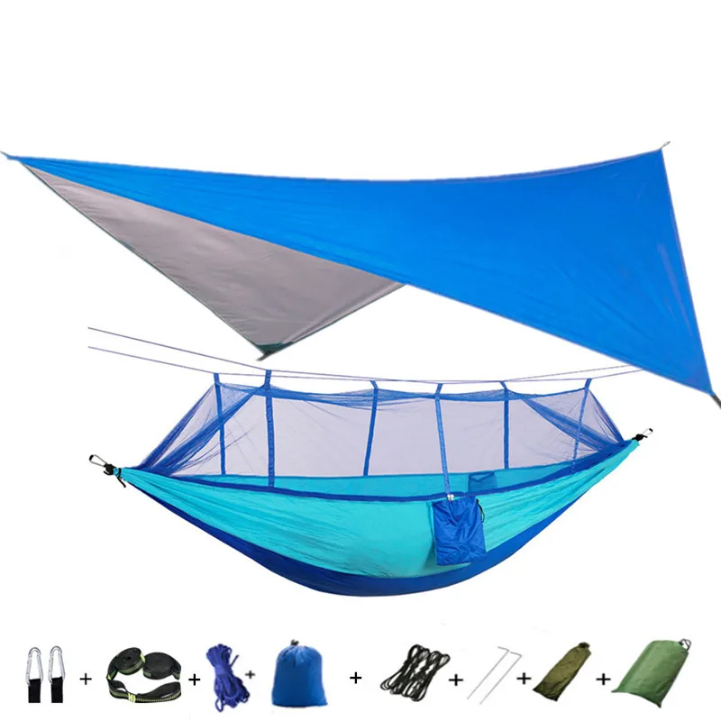 Camping Hammock with Mosquito Net&Rainfly Tent Tarp & Tree Straps,Portable Nylon Hammock Tent for Camping Hiking Backyard Travel 