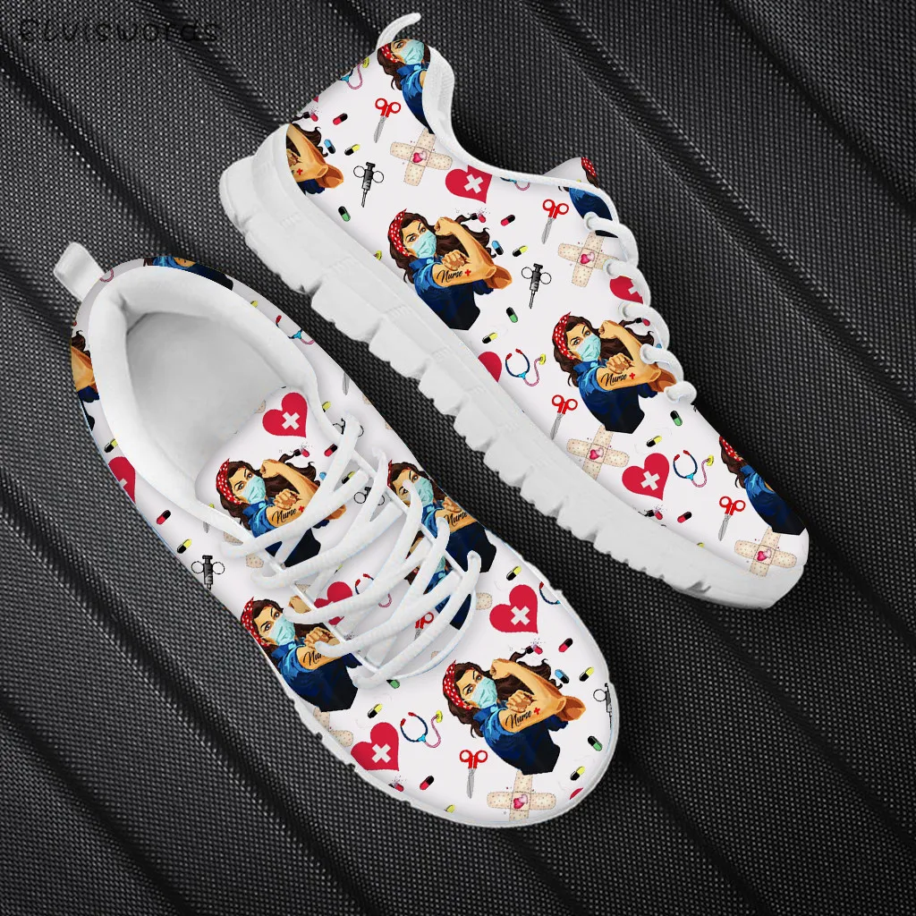 

ELVISWORDS New Arrival Woman Spring Summer Sneakers Nurse Black Girl Art Pattern Funny Lady Flats Shoes Casual Breath Flats Shoe