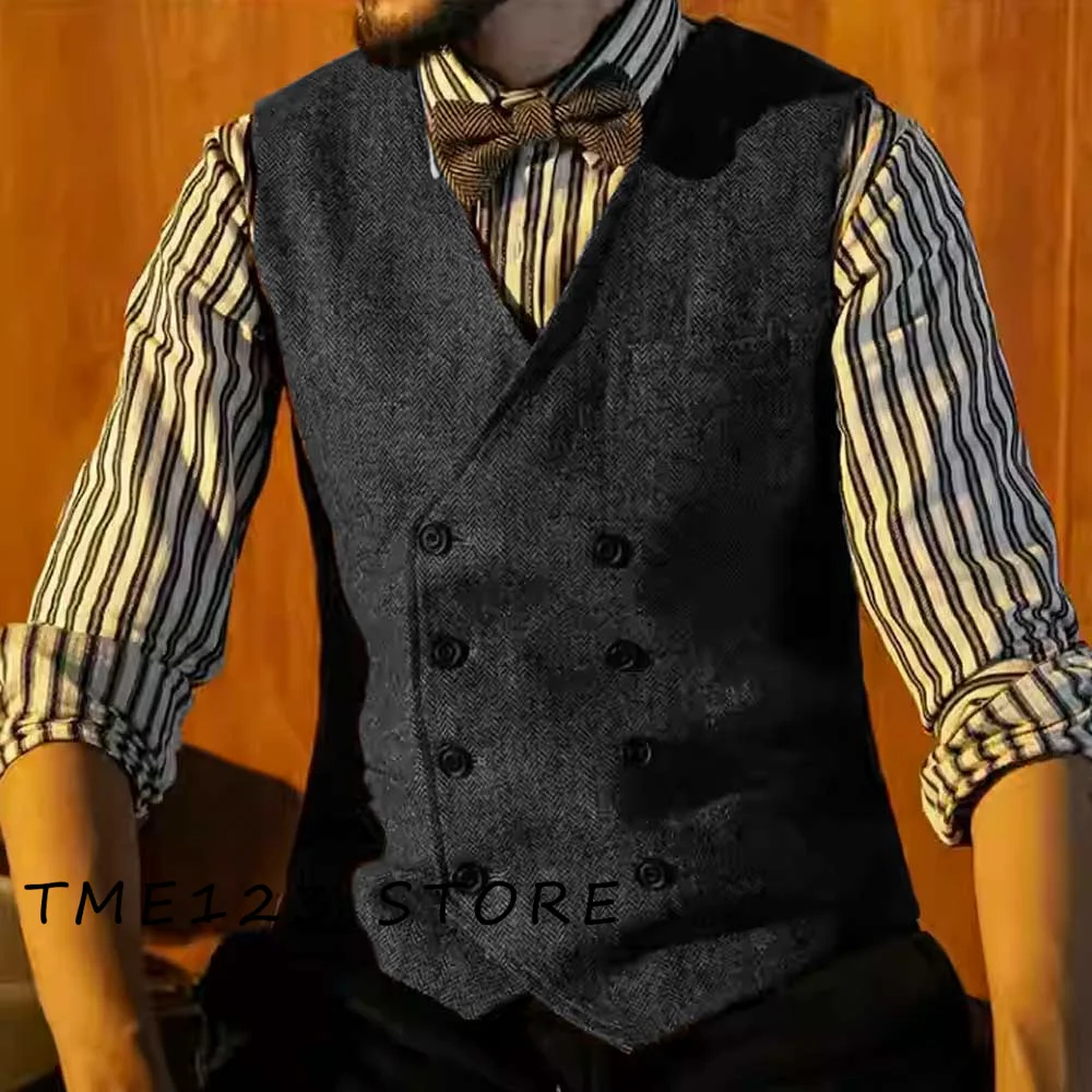 Men's Herringbone Solid Color Business Vest Gothic Chaleco Suit Male Wang Vests for Women Formal Man Ambo Steampunk Waistcoat