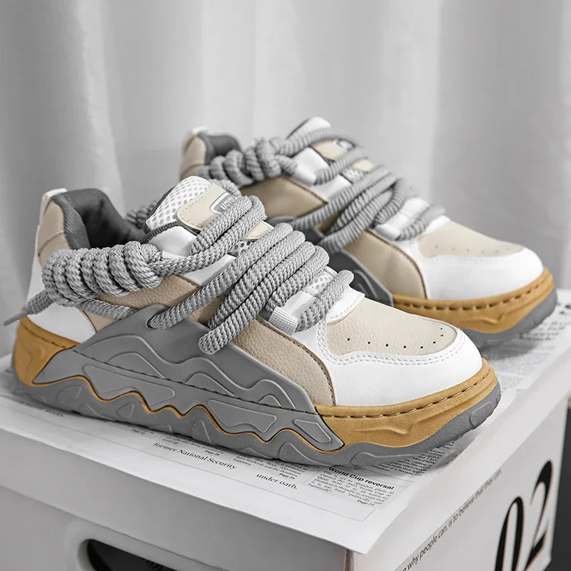 

Кроссовки мужские из ПУ кожи, толстая подошва, повседневные, износостойкие, Нескользящие, разные цвета, весна