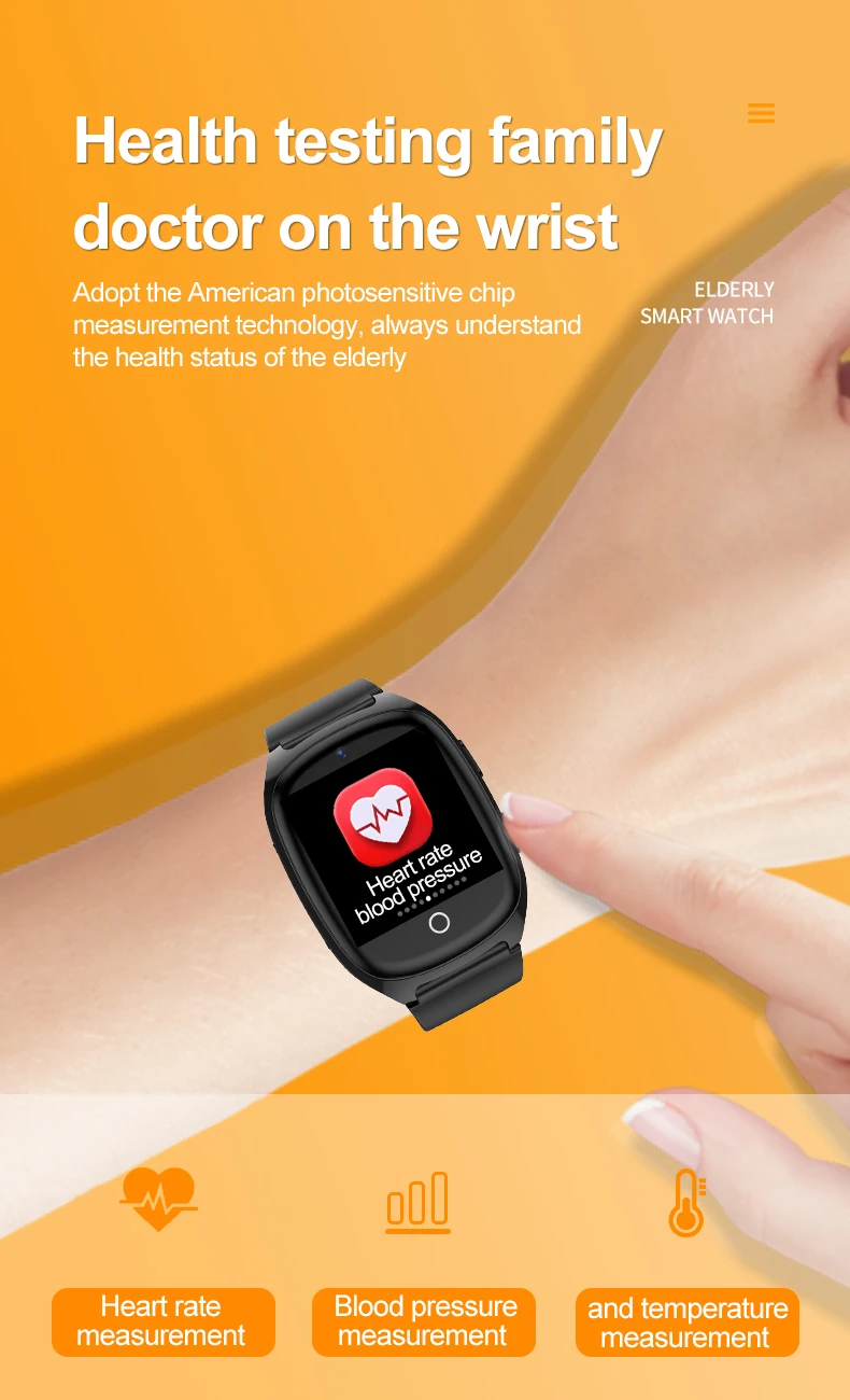 4G Elderly Tracker Smartwatches Body Temperature Heart Rate Blood Pressure GPS Location Tracking Phone Watch for Old People D300