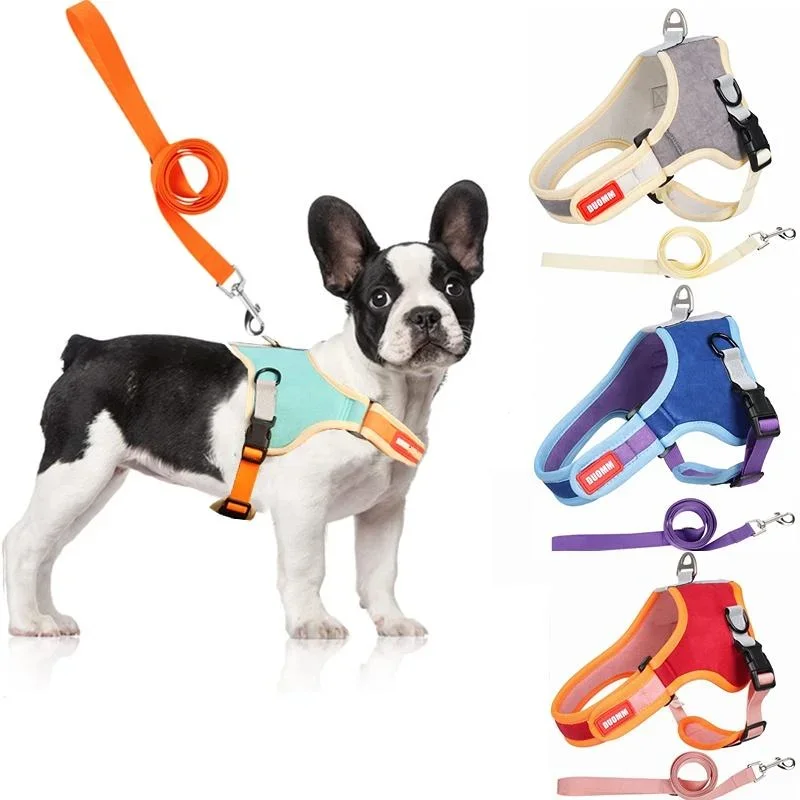 

New Design Suede Dog Harness with Leash Puppy Adjustable Reflective Vest Cat Pet Harness for Small Medium Dogs Walk Lead Leashes