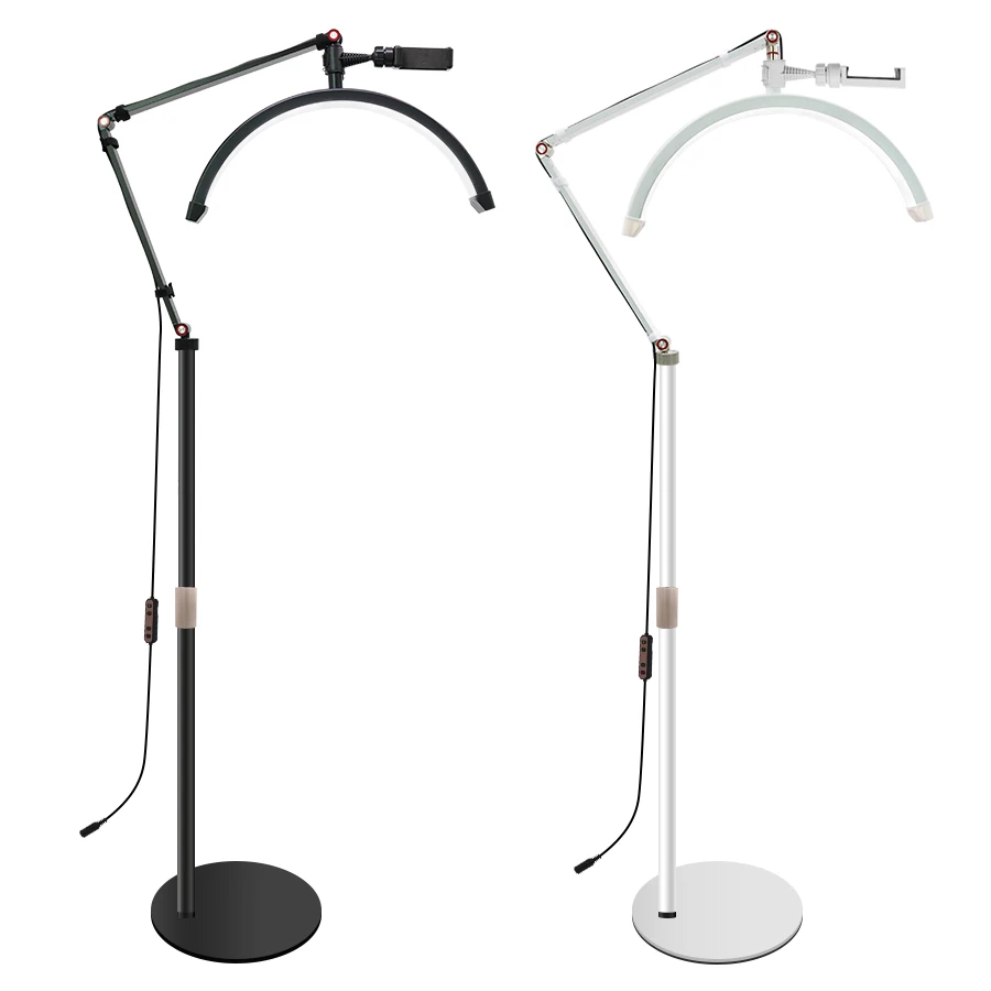 Kalolary Lash Light for Eyelash Technology with Wheels, 3000K-6000K Adjustable Brightness Half Moon LED Lamp with Phone Holder, Adjustable Height for Beauty, Tattoo, Salon SPA