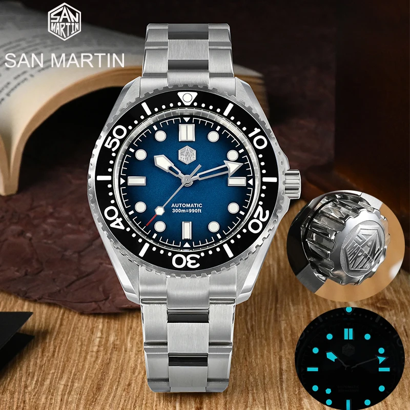 

San Martin 2023 New Men Diver Watch Helium Device NH35 Automatic Mechanical Luxury Classic Vintage Gradient Dial Waterproof 300m