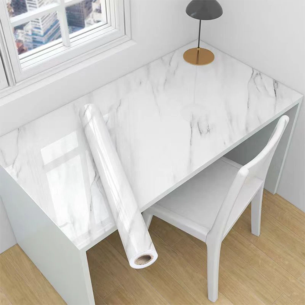 Marble Contact Paper Self Adhesive Wallpaper Waterproof Gloss PVC Furniture Cover Surface Countertop Kitchen Shelf Liner