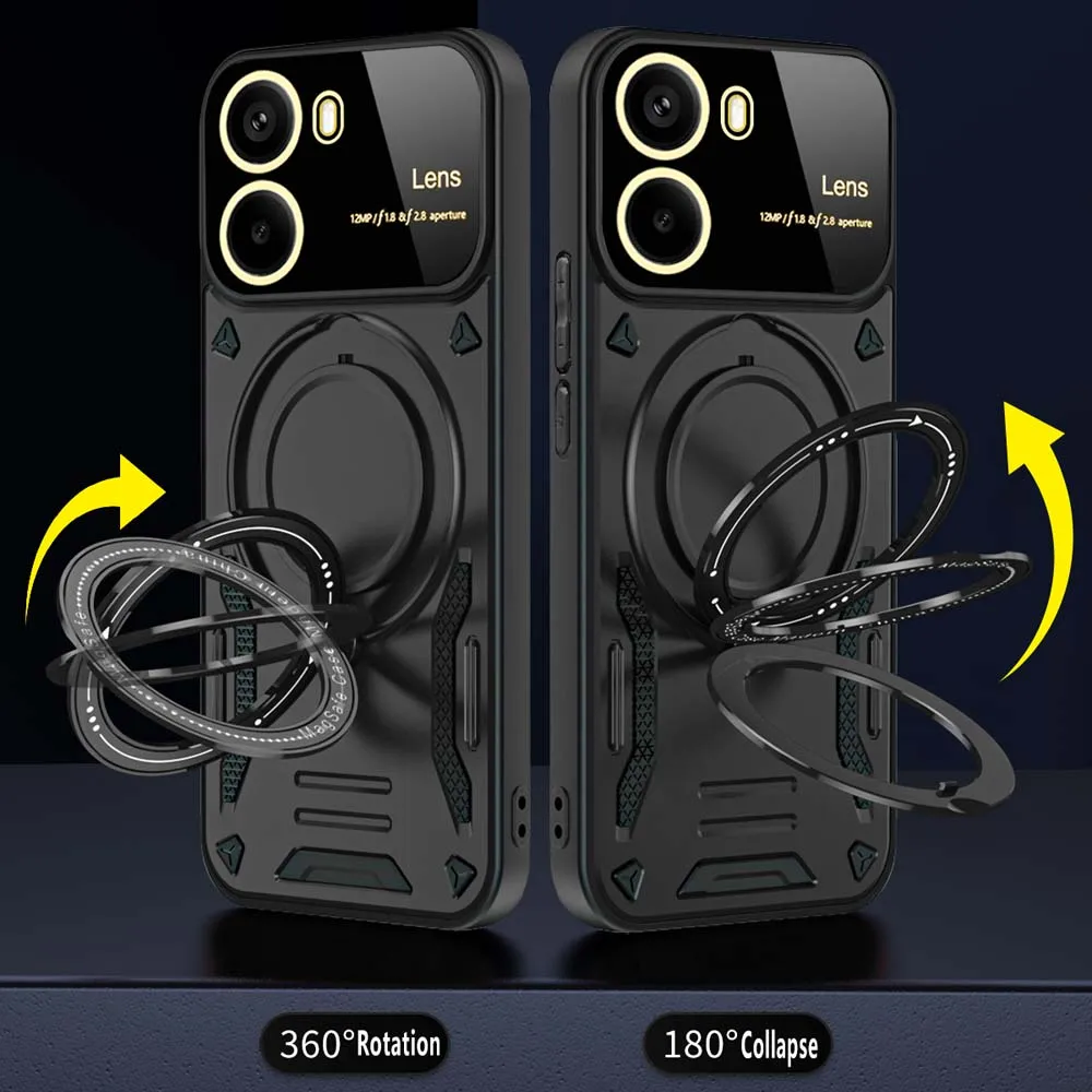 Shockproof Armor Phone Case with Magnetic Ring Stand and Camera Protector
