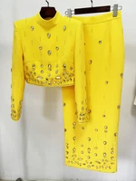HIGH STREET Newest 2024 Designer Runway Suit Set Women's Stand Collar Zip Back Cropped Tops Long Skirt Set 2pcs 2