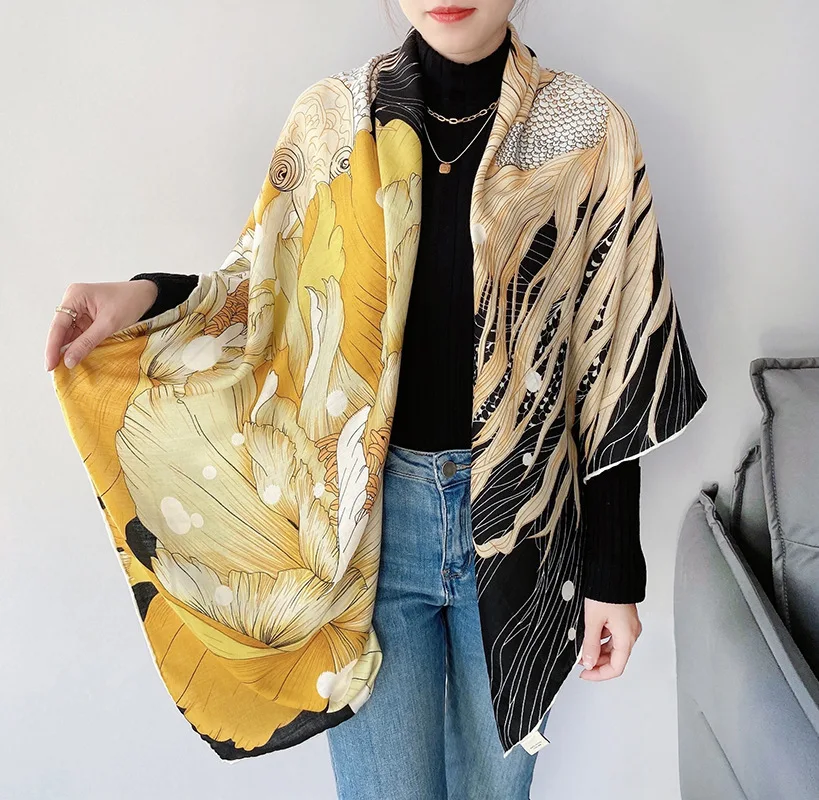 Caldo Hems Rollerd Sciarpa Di Cachemire Scialli Quadrati Donna Grande Lana Luxury Brand Silk Poncho Designer Handerchief Cape 130