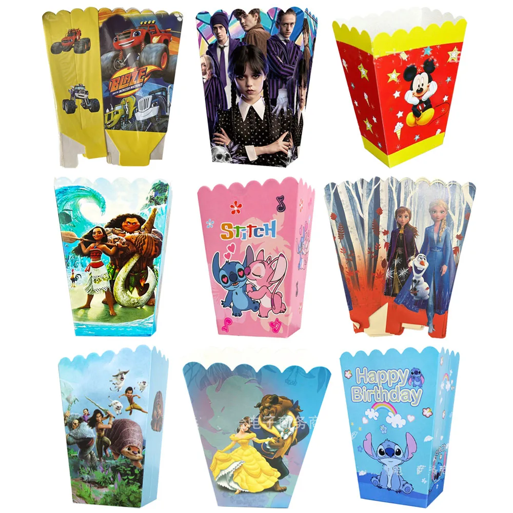

Disney Princess Moana Stitch Beauty And the Beast LUCA Mickey Frozen Pooh Bear Birthday Popcorn box Party Decoration Supplies