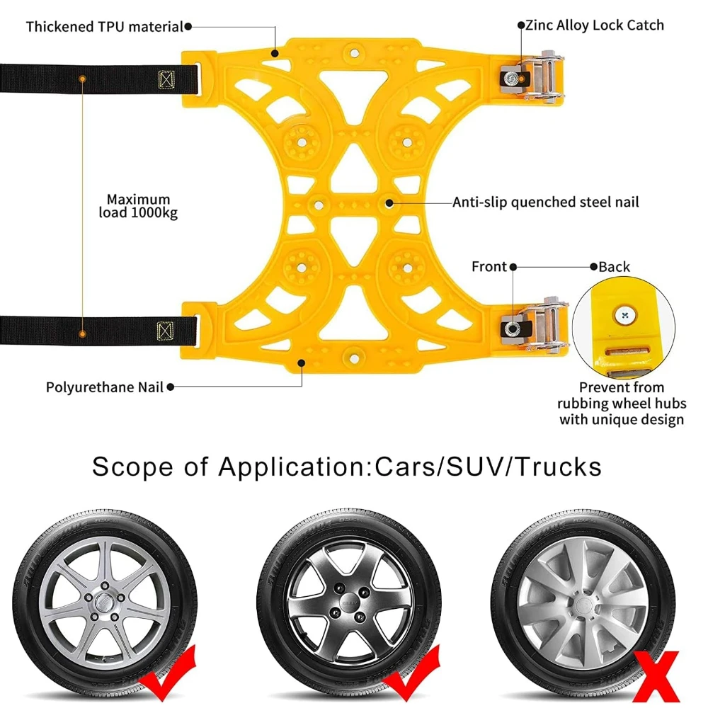 6Pcs Snow Chains for Cars Adjustable Emergency Anti-Skid Chains for Ice Road Mud Road and Sand Uphill Universal Snow
