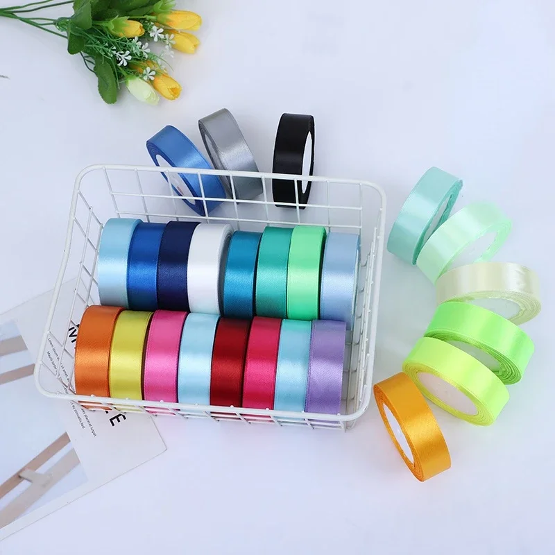 Satin Ribbon 6-10-12-15-20-25mm Black White Beige Pink Red Blue Green Purple Gold Silver Tape Christmas Halloween Gift Wrapping