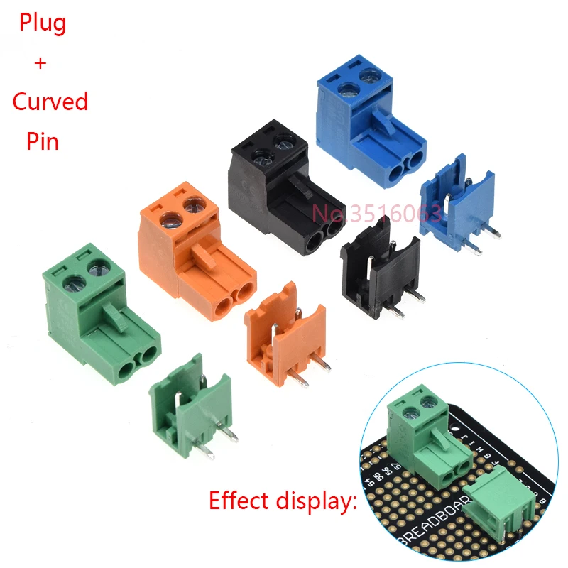 2edg 5.08mm Straight/Curved Needle Pin Pluggable Screw Terminal Block Connector Plug+Socket Green/Black/Blue/Orange 2/3/4/5/6/8P