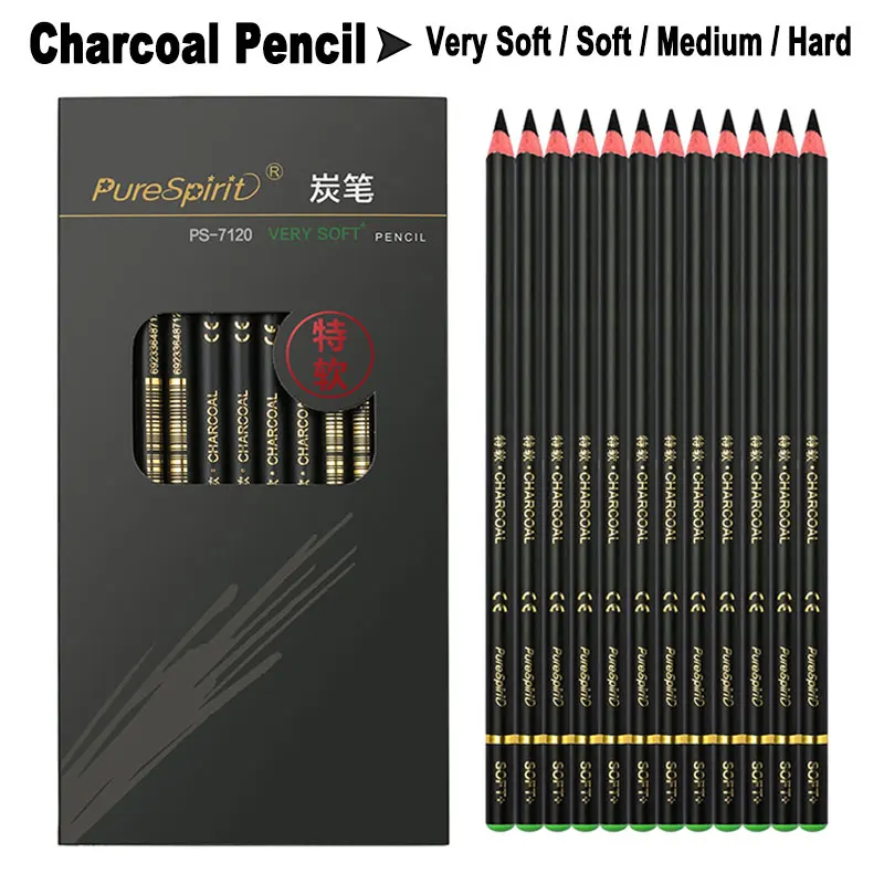 Professional 12Pcs Set Charcoal Pencils Soft Medium Hard For Artist Art Sketch Drafting Drawing Student Stationery Supplies Gift sketch pencil set sketch charcoal soft medium hard art painting drawing tools professional sketch hand drawing art supplies full