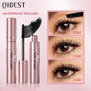 QIBEST 블랙 마스카라 속눈썹, 4D 실키 속눈썹, 연장 속눈썹, 메이크업 방수 마스카라, 볼륨 아이 화장품