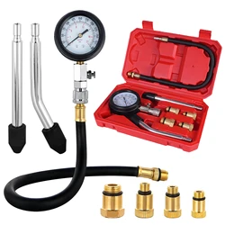 Gasoline Engine Compression Tester Kit with Pressure Gauge and Multi-Size Adapters (Red)