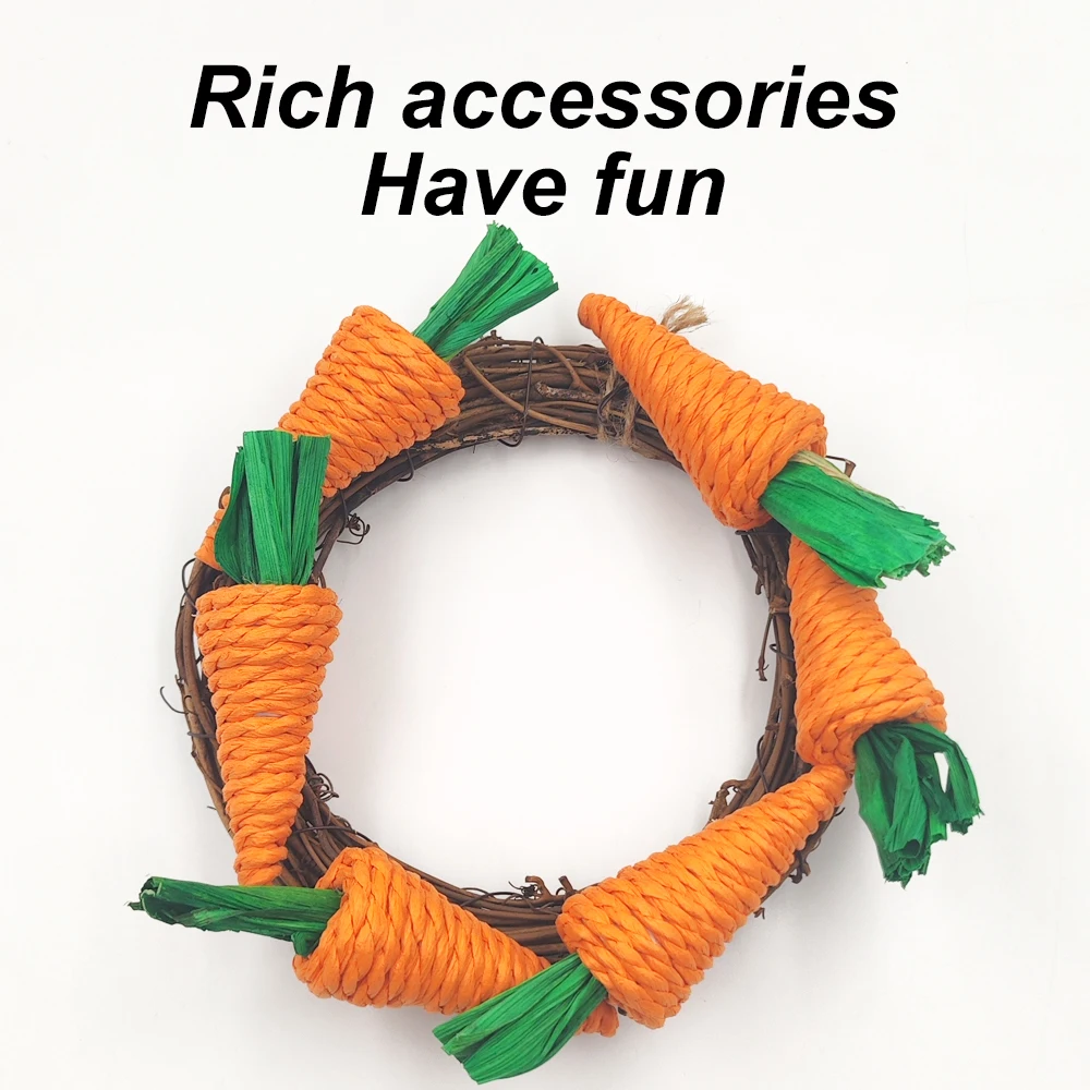 1 PC Round Rattan Carrot-shaped Parrot Chew Toy Climbing Gnawing Swing Toy for Small Animal Birds Hamster Rabbit Cage Decoration