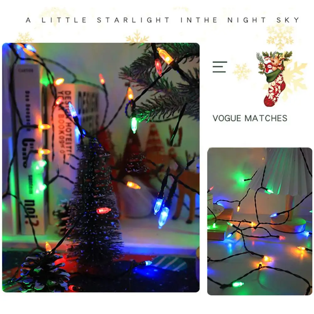 50LED Christmas String Lights 8 Lighting Modes Flexible Hanging Decor Lamp IP43 Waterproof For 2023 Xmas Garden Decor