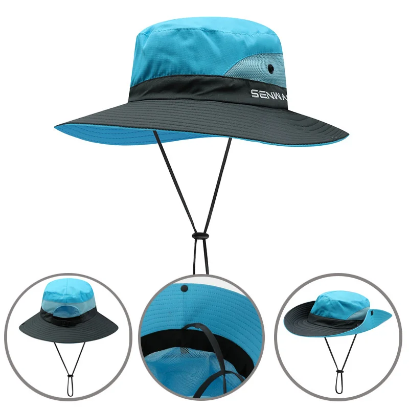 UPF 50+ Wide Brim Sun Hat Waterproof UV Protection Foldable Mesh Beach Fishing Hat Women's Ponytail Bucket sun hat fisherman hat sun protection hat
