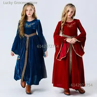 Robe médiévale Cosplay d'halloween pour enfants, Costume de palais rétro, spectacle de bal Noble, manches évasées en daim, déguisement de carnaval 1
