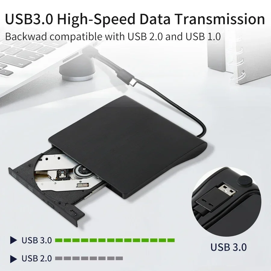 Portable Type-C USB 3.0 External Optical Drive and DVD/CD Writer