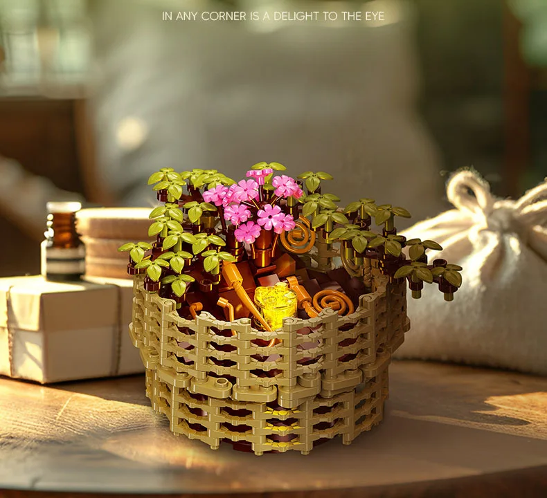 Kreative Gartenarbeit Topfpflanze Baustein Chrysantheme Morifolium Lernspielzeug Konstruktion Ziegel Sammlung mit Licht – Detail 3