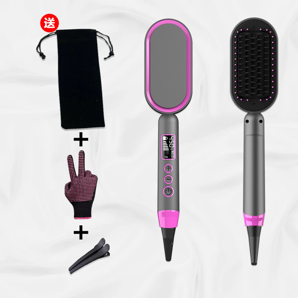 Anion Hair Straightener Brush Fast Heating Ceramic Heater With Digital LCD Display Straightening Comb for Home Uses Dual Voltage