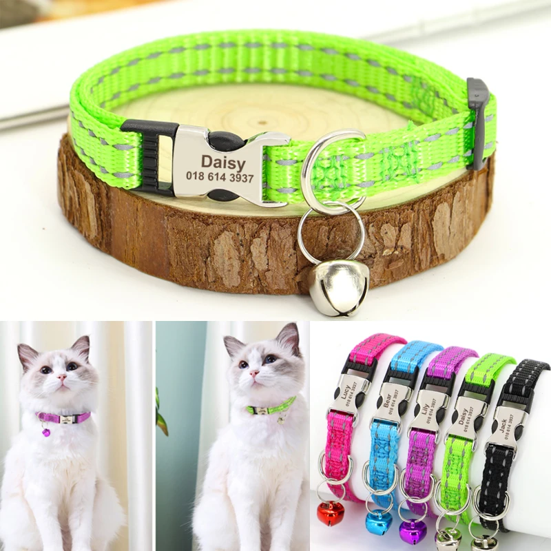 New Custom Cat Collar Reflective Kitten Puppy Collars With Bell