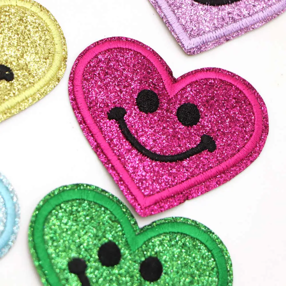 12 Stück hell leuchtendes Herz Happy face Patch Eisen auf Reparatur Patches gestickte Aufkleber Dekoration Abzeichen für Kleidung Apploqie – Detail 11