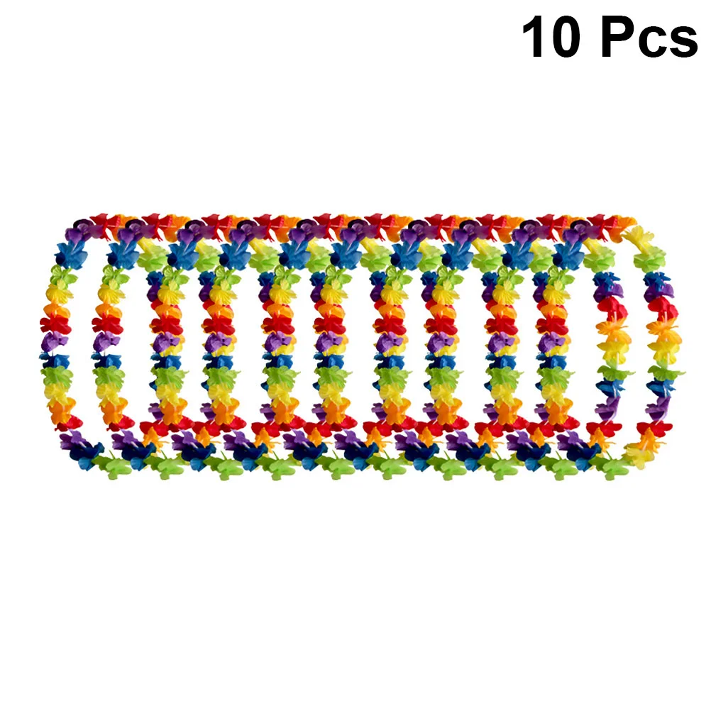 

10pcs Full Colorful Hawaiian Leis Artificial Flower Necklace Classic Garland Tropical Luau Party Neck Loop Favors Beach Hula