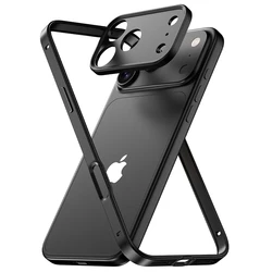 Sleek Aluminum Alloy Phone Frame with Metal Camera Lens Protector and Silicone Shockproof Bumper - iPhone 15 Plus (Cool Black)