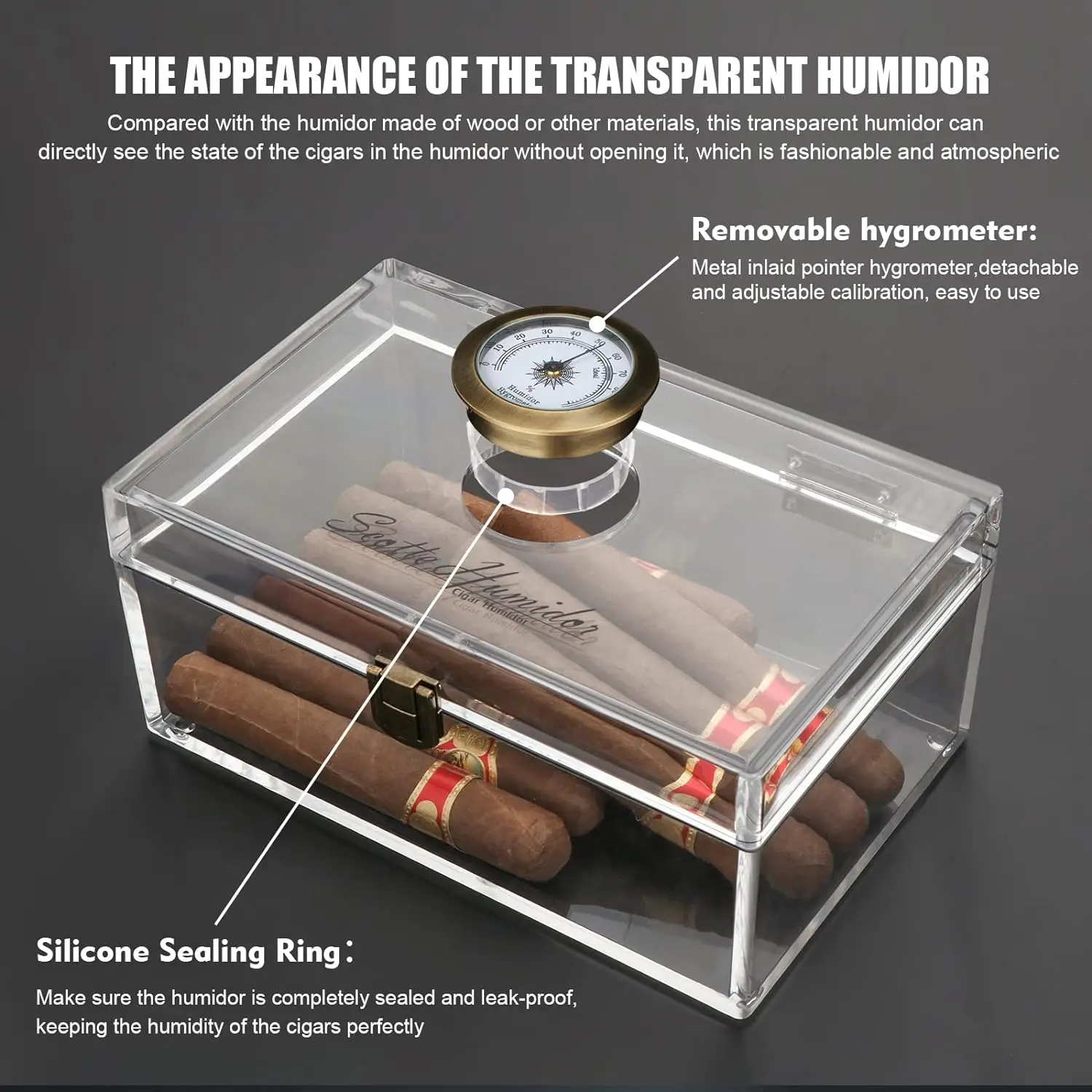 Scotte Cigar Case Humidors Acrylic Cigar Box Hygrometer Humidifier Hold 20 Cigars Include Cutters Punch Accessories