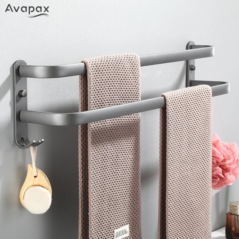 

Avapax Gun Gray Wall Bathroom Shelf Towel Rack 30/40/50CM Towel Bar Robe Hooks Towel Holder Bathroom Accessories