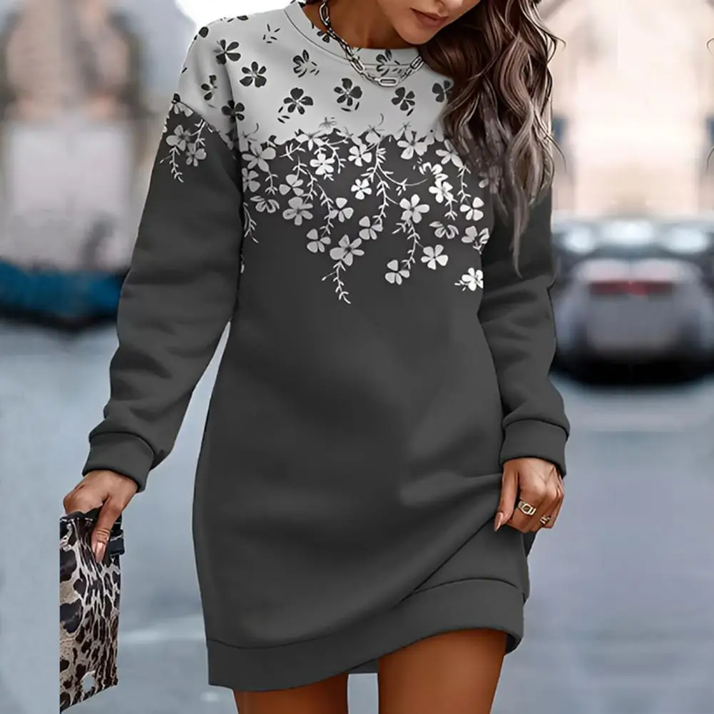 

Long Sleeve Dress Flower Print Sweartshirt Dress Cozy Stylish Versatile Women's Winter Wardrobe Essential Loose Fit Casual Dress