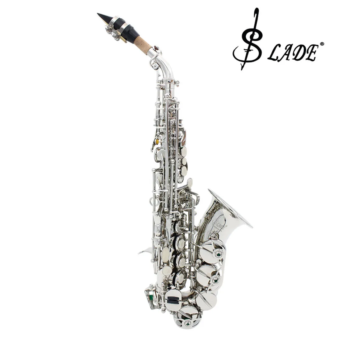 Description Picture 6 of itemSLADE Soprano Saxophone Professional B Flat Saxophone Brass Silvery Sax Woodwind Instrument with Case Neck Strap Reeds Parts