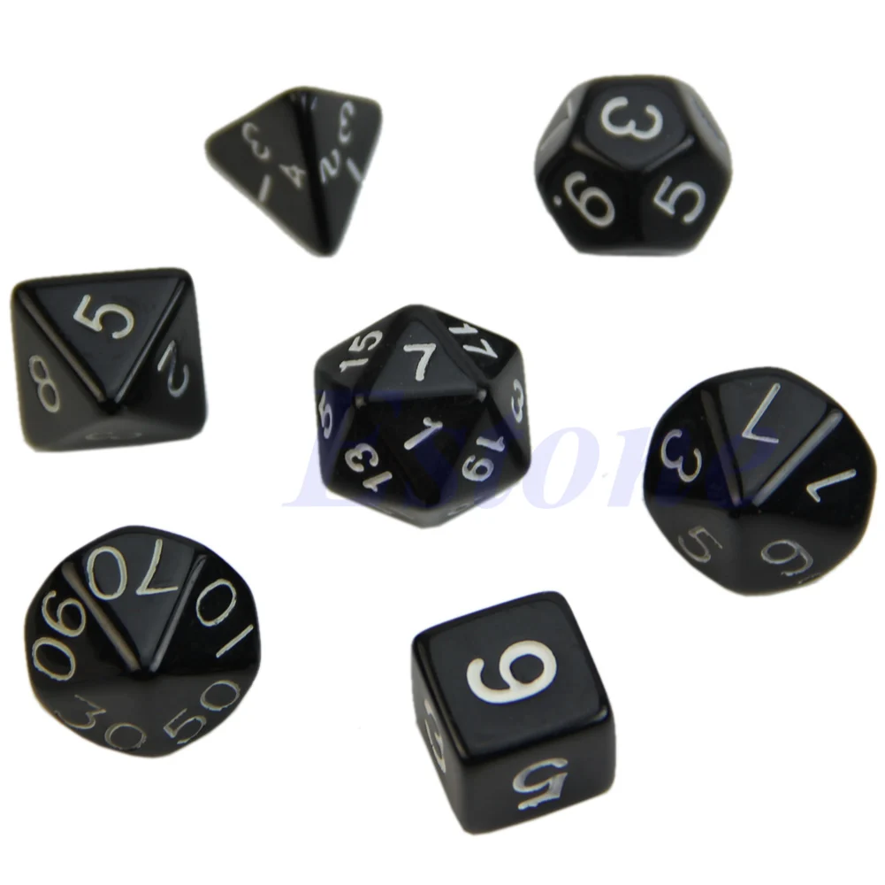 

7pcs Black Sided Die D4 D6 D8 D10 D12 D20 RPG Poly Game