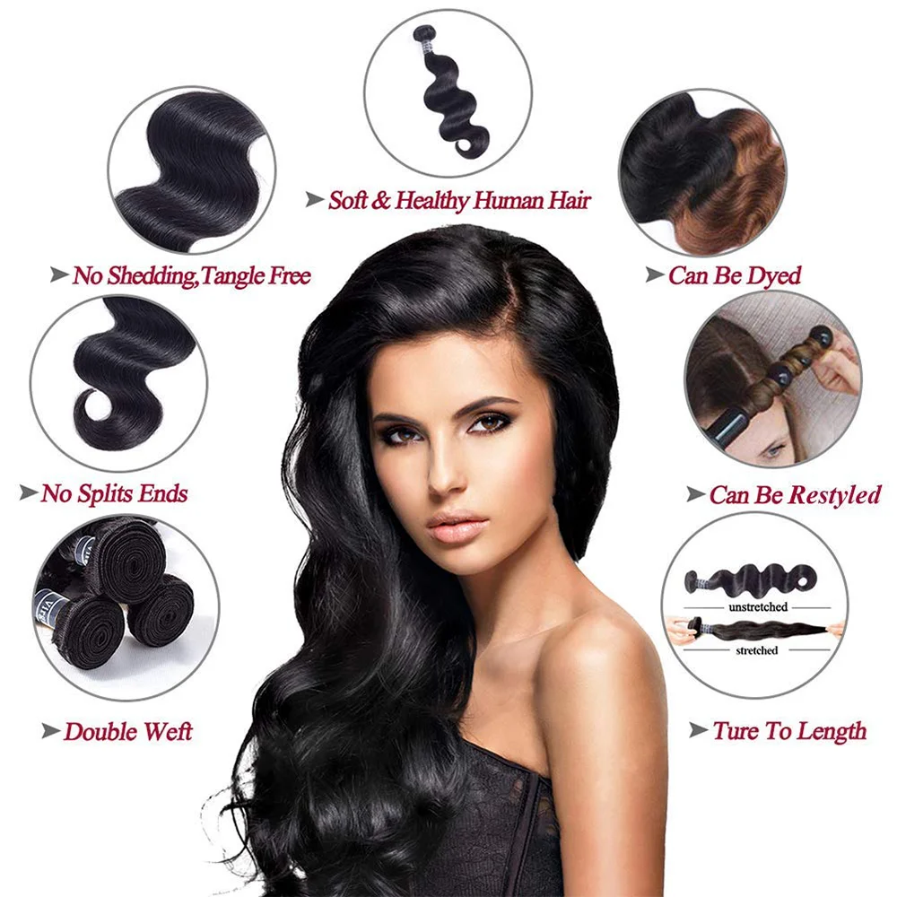 40 inch Body Wave Human Hair Bundles Brazilian Hair Bundles Natural Color 100% Human With Closure