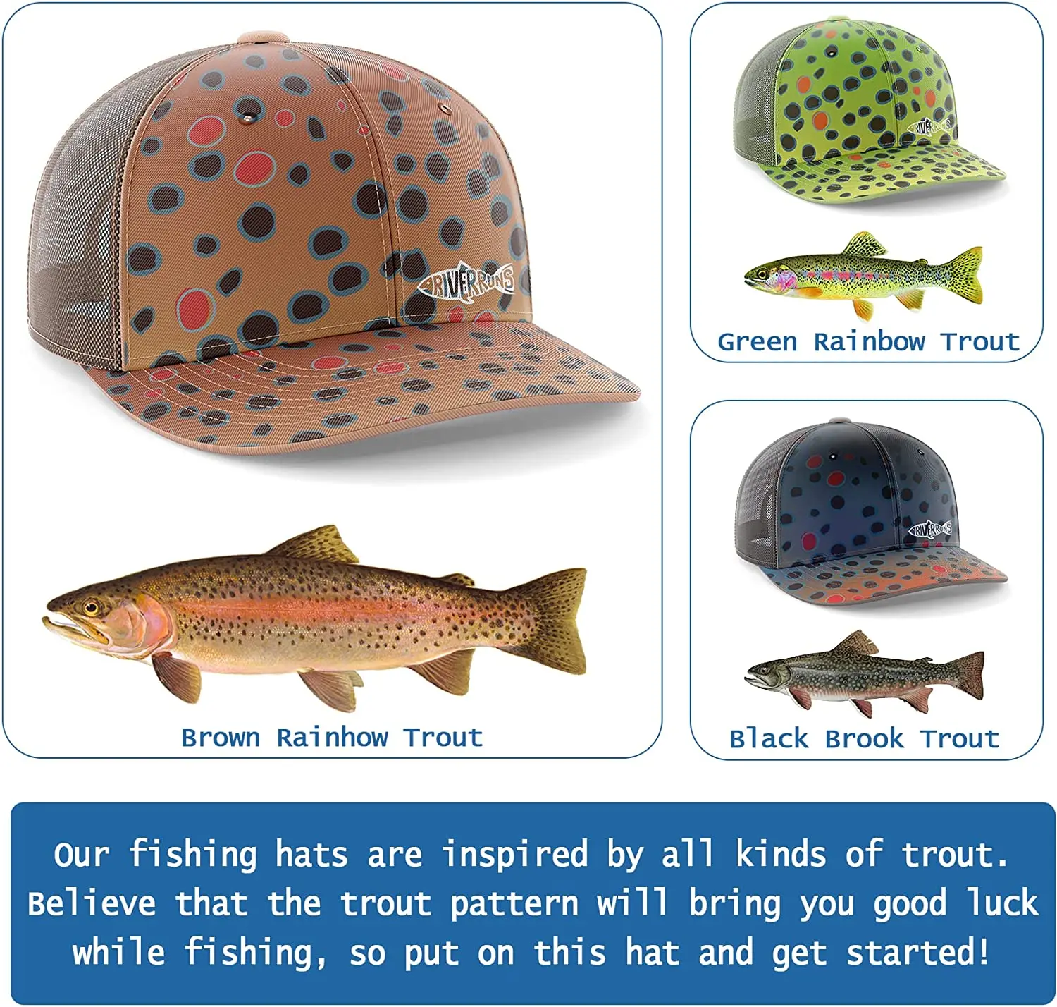Description Picture 3 of itemEUPHENG Summer Fishing Hats for Men Mesh Back Adjustable Trucker Hats Baseball Caps for Outdoor Fishing Running Hiking