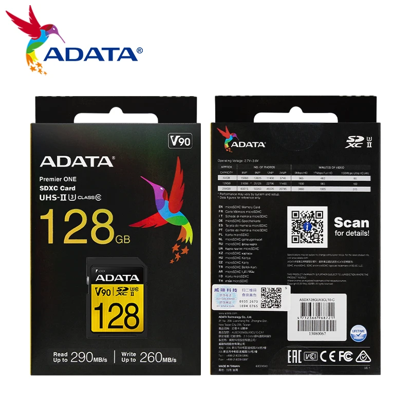  ADATA ̾ ONE SDXC 64GB V90 UHS-II U3 128GB 256GB  ÷ SD ī TF ī ޸ ī 4K/8K ī޶ 