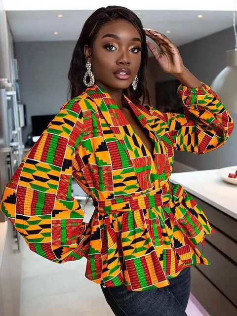 Amaka V-neck Lantern Sleeve Print Top