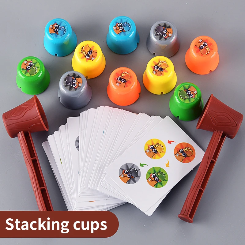 Quick Stacking Cup Game 20 Challenges Color cognition Children's Puzzle Hammering Gopher Party Game Toys for kids Competition 5