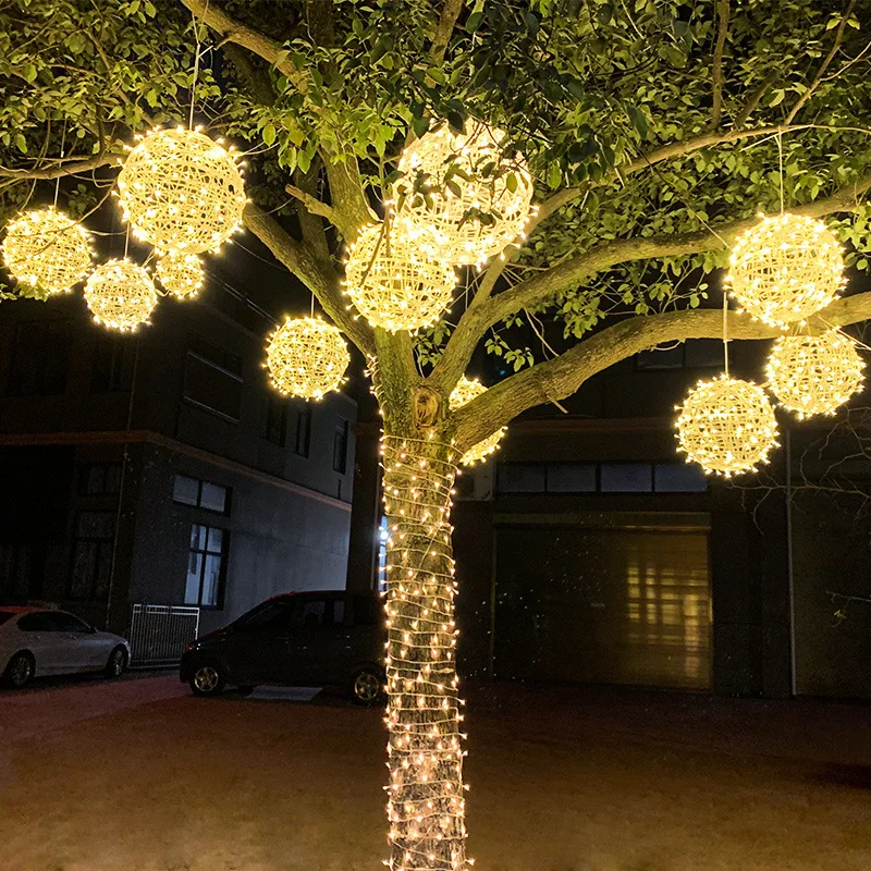 Christmas Festoon Rattan Ball LED Light Ramadan Outdoor Hanging Lamp Fairy String Light for Holiday Wedding Party Decoration 2