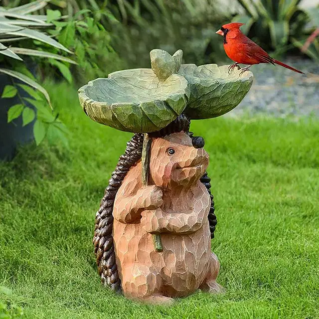 Resin Birdbath Hedgehog Garden Sculpture 1